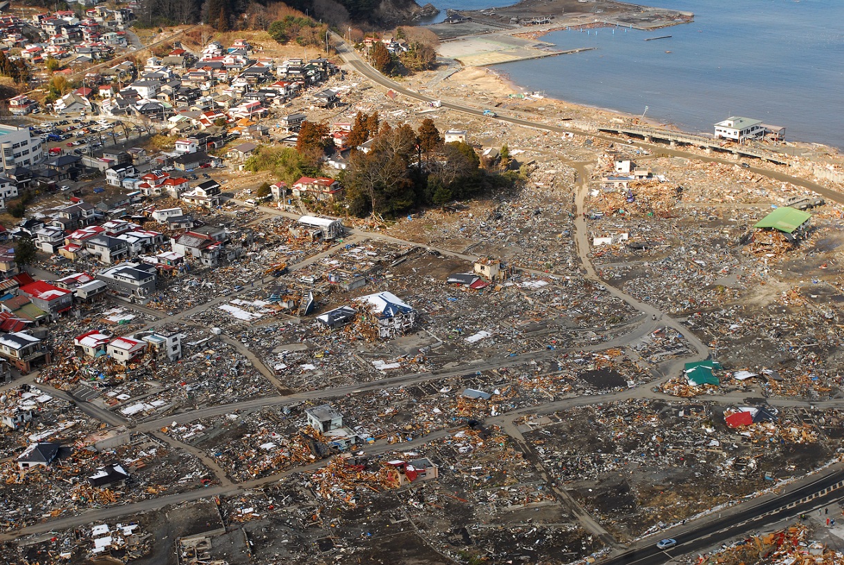 110318-N-SB672-598 SUKUISO, Japan (March 18, 2011) An aerial view of damage to Sukuiso, Japan, a week after a 9.0 magnitude earthquake and subsequent tsunami devastated the area. (U.S. Navy photo by Mass Communication Specialist 3rd Class Dylan McCord/Released)